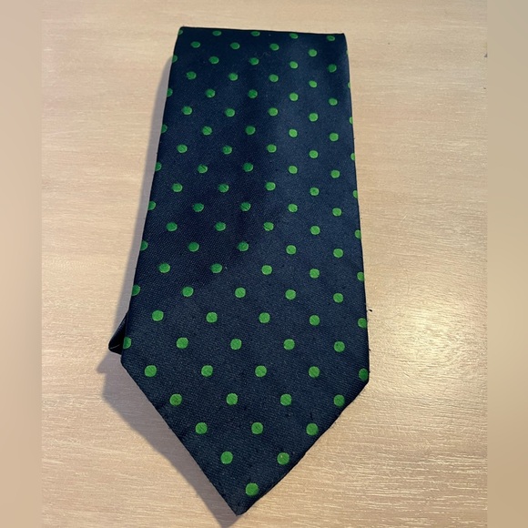 Christian Dior Vintage Blue and Green Polka Dot Tie - Picture 1 of 5